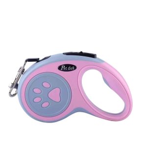 correa retractil 5 metros rosa y gris