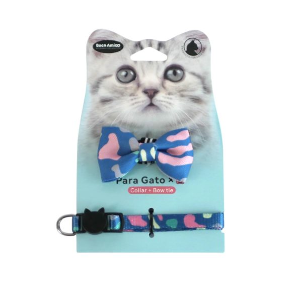 collar y corbatin de moño militar azul gato
