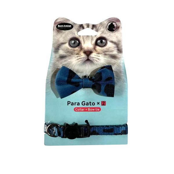 collar y corbatin de moño militar azul negro gato
