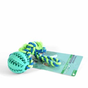 Juguete Cuerda con Pelota dientes Celeste