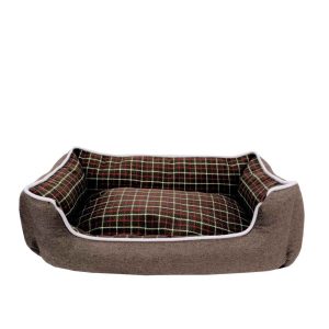 producto cama marron rectangular con diseno cuadricular
