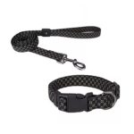 PG Collar Trailla Negro diseño Flor