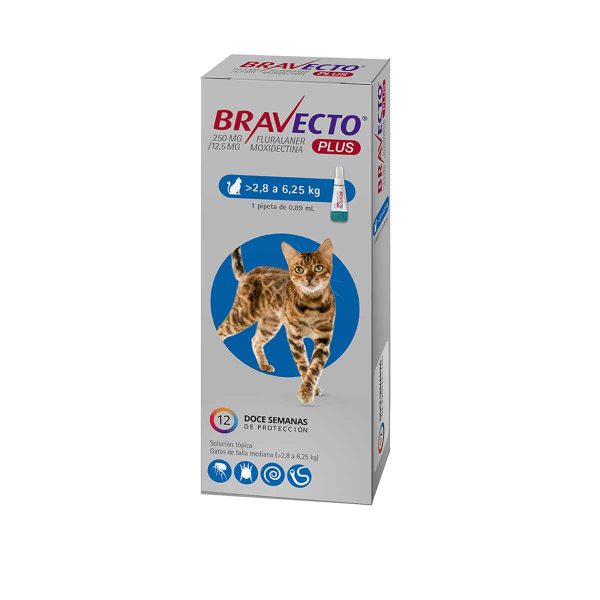 Bravecto Plus Gato 2.8 a 6.25 Kgs 250 mg