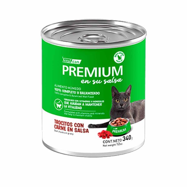 Premium Lata Gato Adulto Trocitos con Carne en Salsa