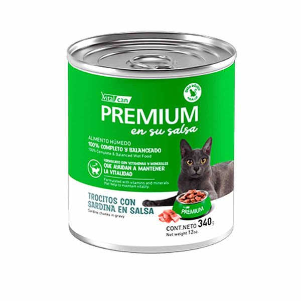 Premium Lata Gato Adulto Trocitos con Sardinas en Salsa