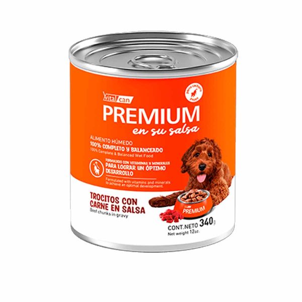 Premium Lata Perro Cachorro Trocitos con Carne en Salsa