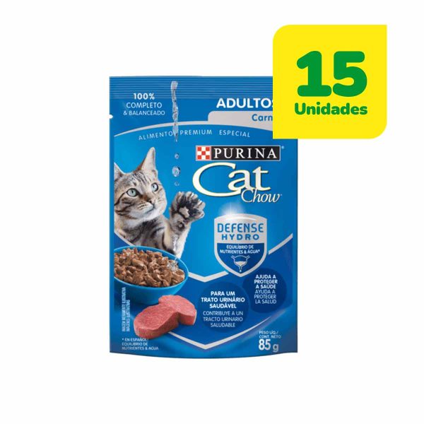 15 Unidades Cat Chow Sachet Adultos Carne 85 grs
