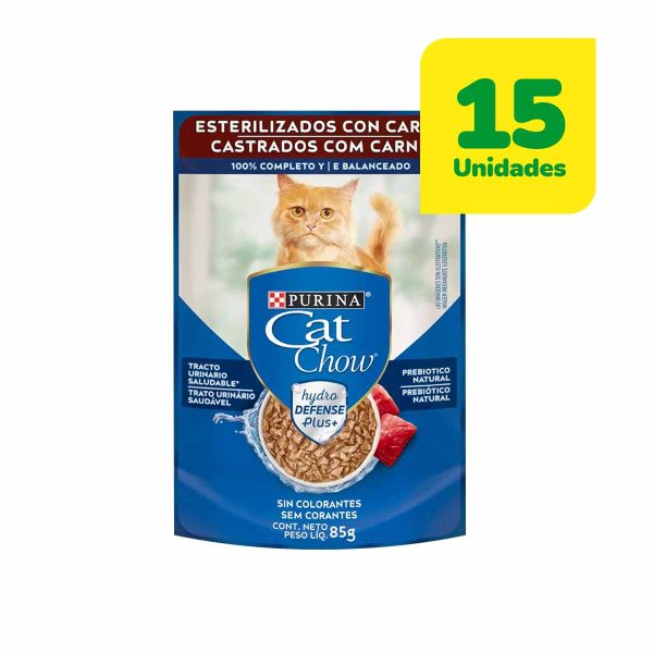 15 Unidades Cat Chow Sachet Adulto Esterilizado Carne 85 grs