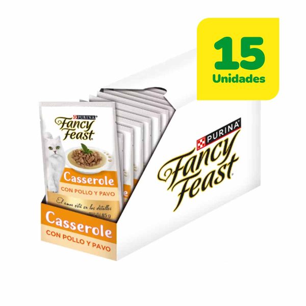 15 Unidades Fancy Feast Sachet Casserole Pollo y Pavo 85 Grs