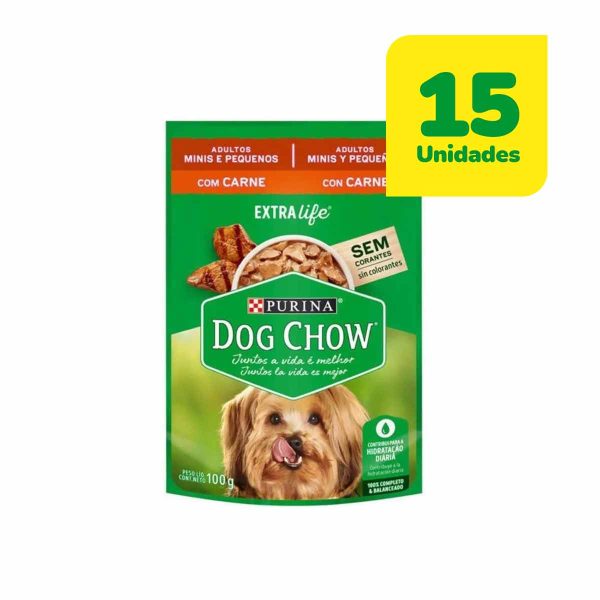 15 Unidades Dog Chow Sachet Mini con Carne 85 grs
