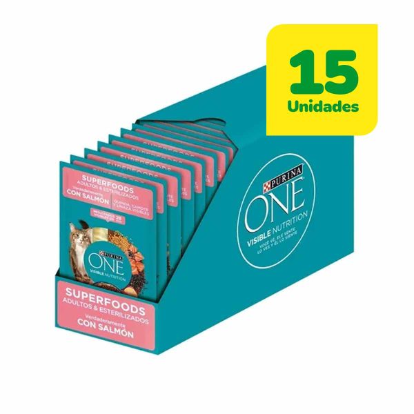 15 Unidades One Gato Superfoods con Salmón 85 Grs