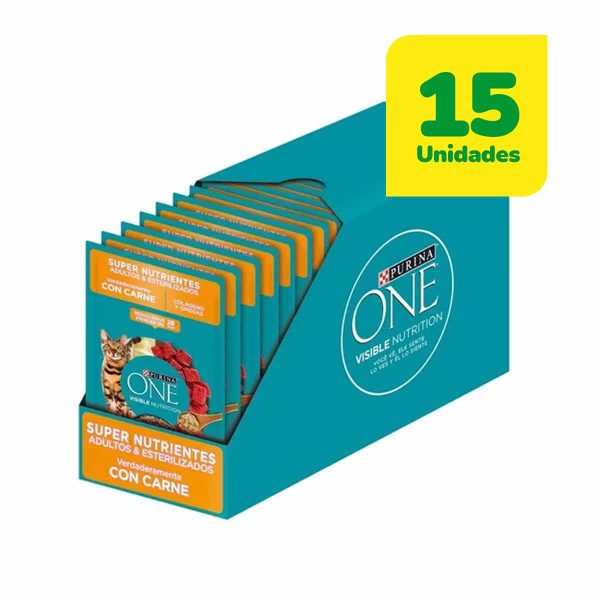 15 Unidades One Gato Super Nutrientes con Carne 85 Grs
