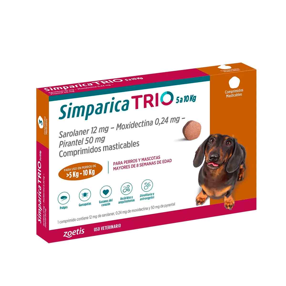 Simparica-trio-1-comprimido-5-a-10-kg Simparica trio 5,1 Kgs a 10 Kgs - Imagen 1