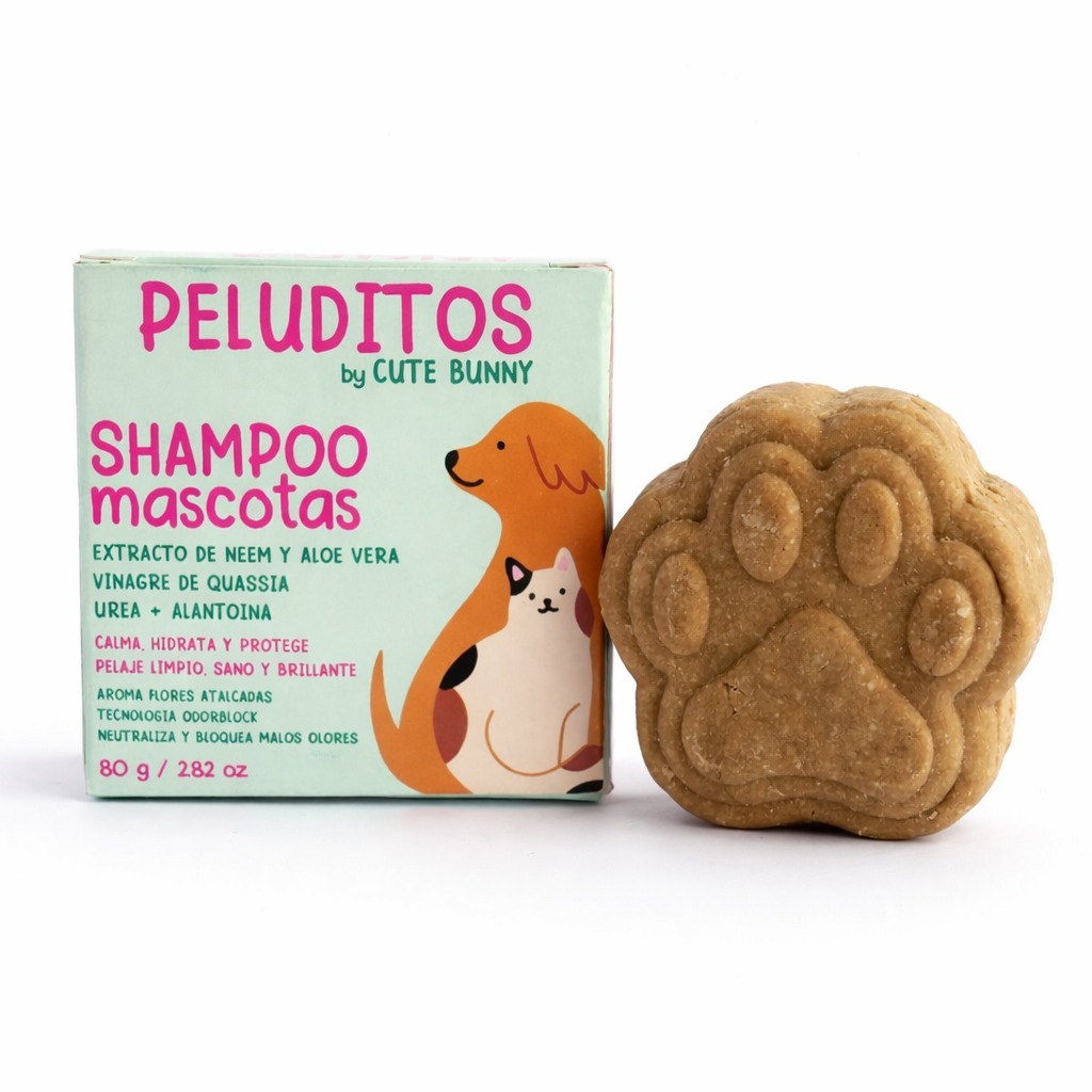 SHAMPOO-SOLIDO-MASCOTAS SHAMPOO SOLIDO AROMA FLORALES ATALCADAS PELUDITOS BY CUTE BUNNY 80GR - Imagen 1