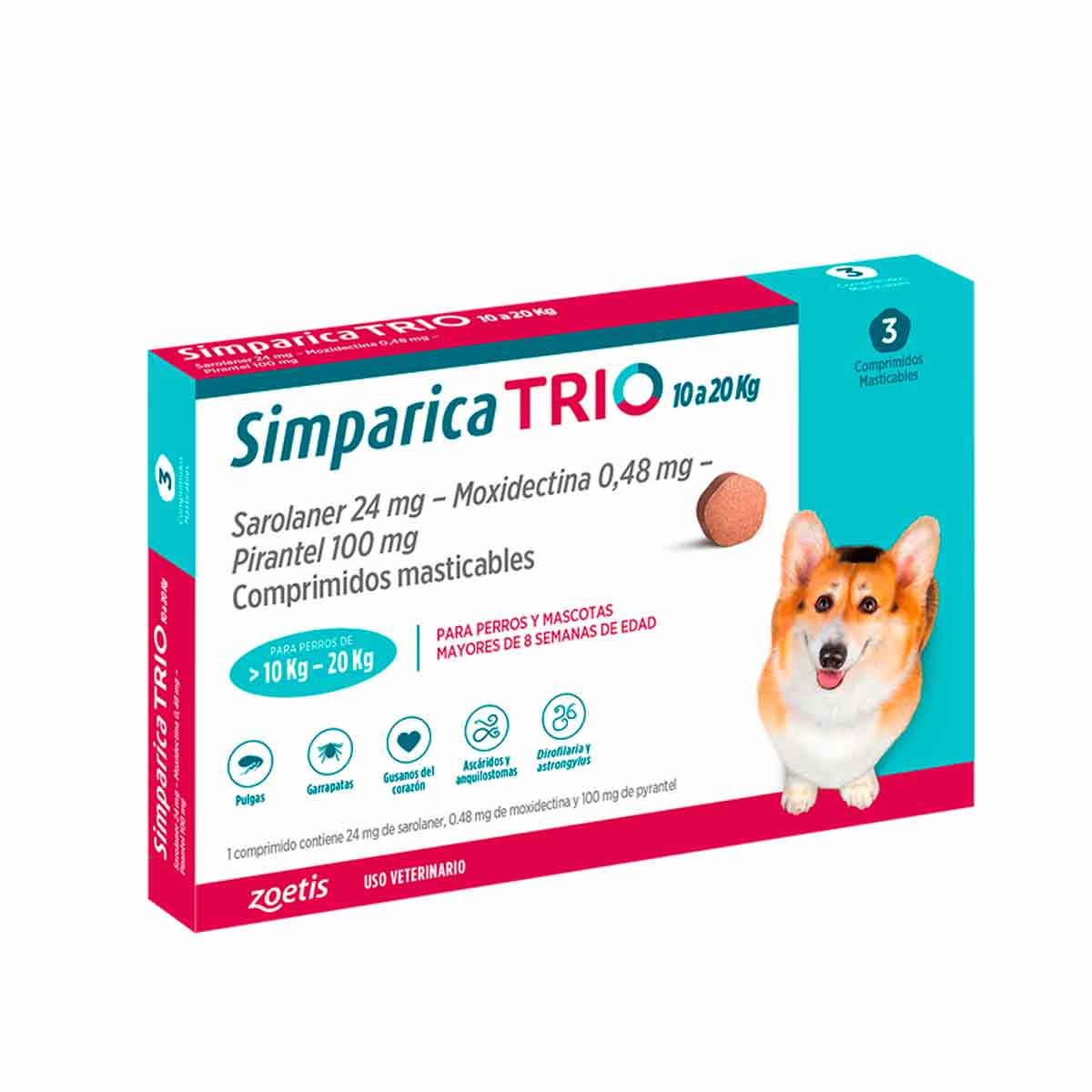 SIMPARICA-TRIO-10-1-20KG-X-3-COMP Simparica Trio 10.1 a 20 Kgs 3 Comprimidos