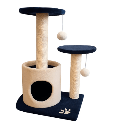 kf8043 TORRE RASCADORA CREMA CELESTE CON CASITA 2 PELOTAS COLGANTES - Imagen 1