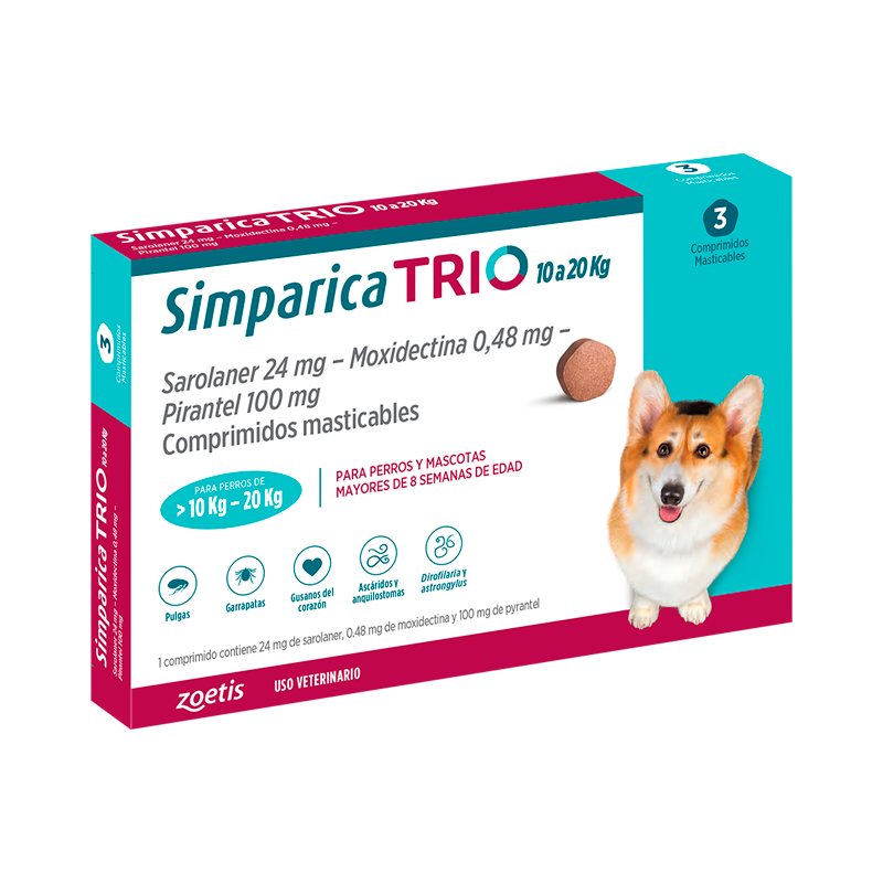 simparica-trio-3-comprimidos-10-20kg SIMPARICA TRIO 10.1-20KG X 3 COMP - Imagen 1
