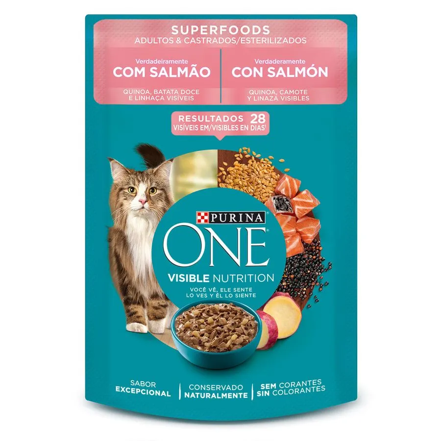ONE SUPERFOODS GATOS ADULTOS Y ESTERILIZADOS SALMON 85G (ADTYESTLZ) ONE SUPERFOODS GATOS ADULTOS Y ESTERILIZADOS SALMON 85G - Imagen 1