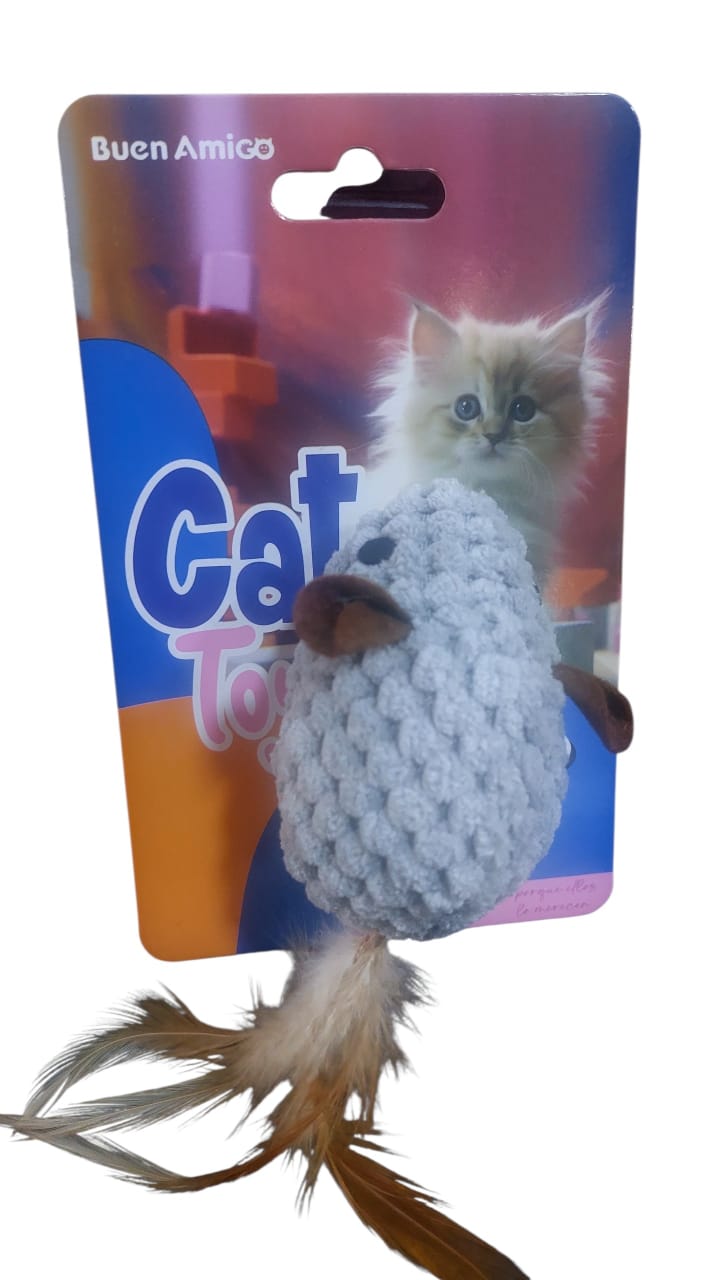 rton gris JUGUETE PELUCHE RATON GRIS CON COLA DE PLUMAS - Imagen 1